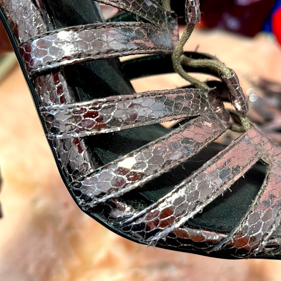 New Year’s Eve heels stiletto sandal rose gold snake skin chrome worn once - Picture 3 of 4